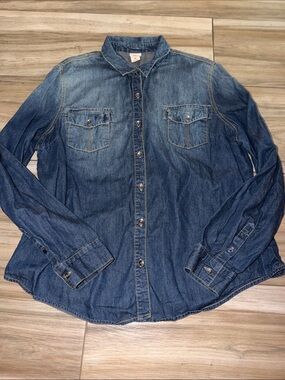 Womens Mossimo Dark Blue Denim Button-Up Shirt